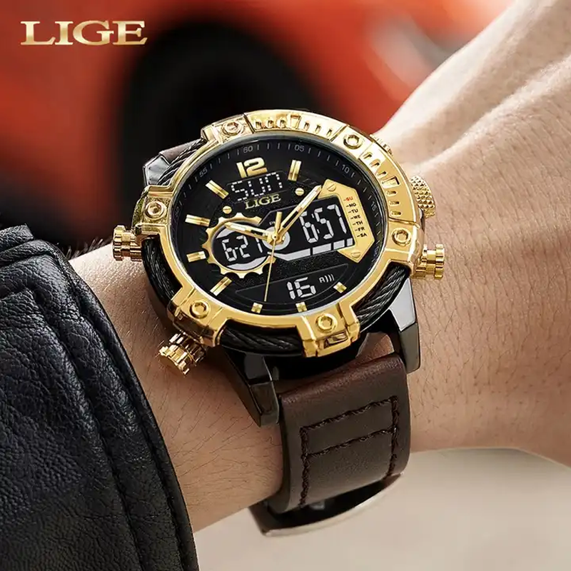 LIGE 8940 Digital Alarm Watch For Men Dual Display Quartz Wrist Watches